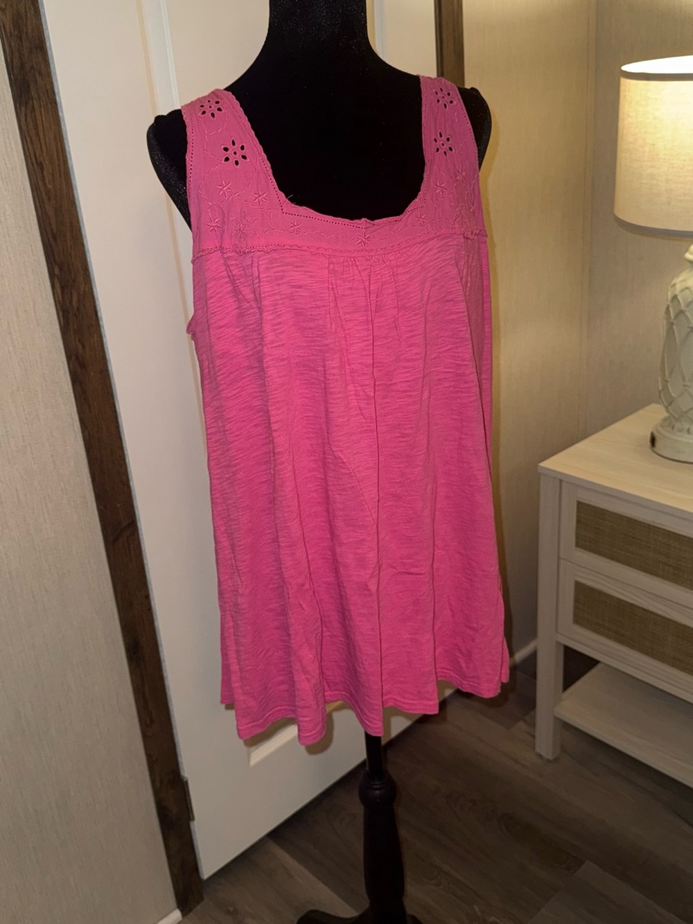 Avenue Pink Eyelet-Trim Sleeveless Tank